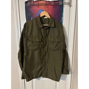Vintage US Military OG-107 Utility Shirt Jacket Olive Drab Medium Long Zip Front